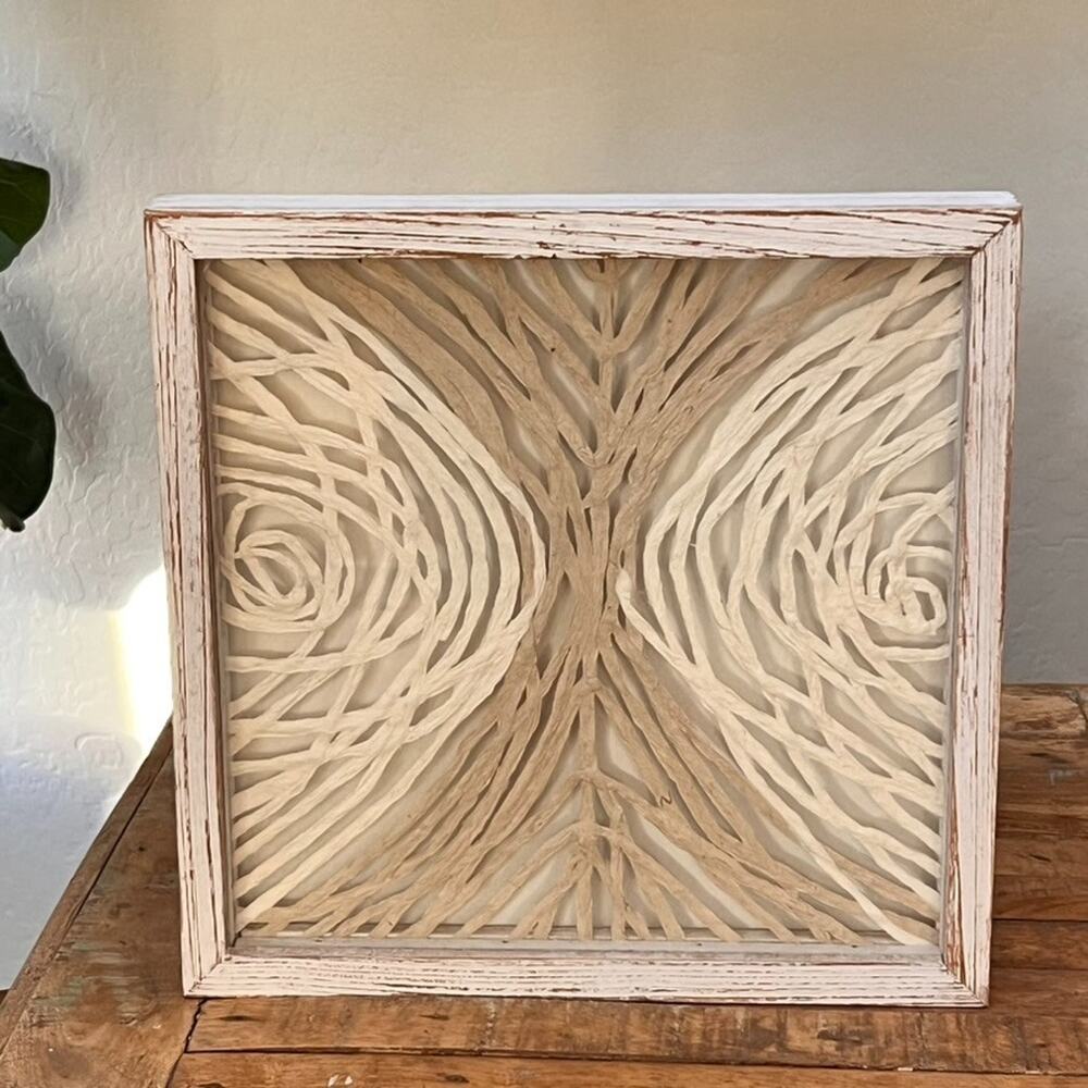 Abstract Handmade Papier-Mâché Shadow Box Wall Art 14 x 13.5" Brown & Beige - Picture 2 of 10